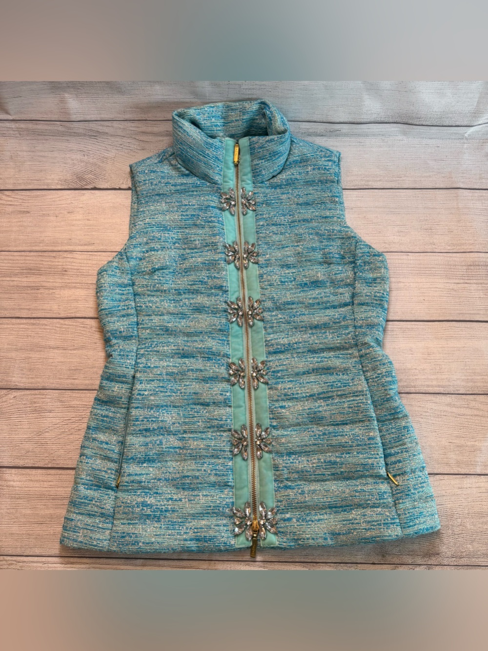 Lilly Pulitzer Noella Crystal Embellished Vest in the "Turquoise Oasis Resort Bo